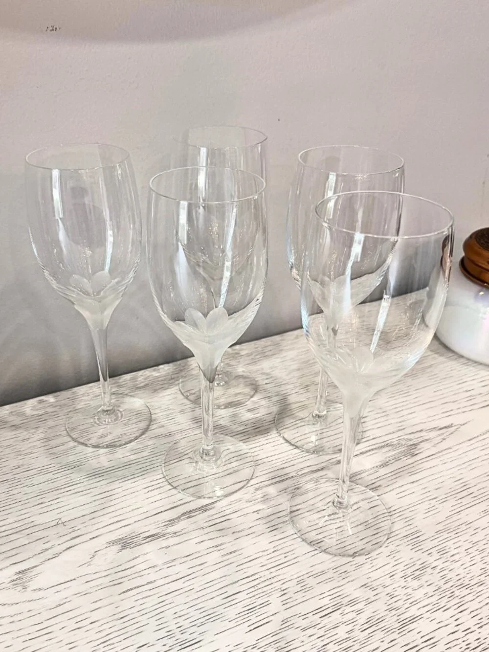 Vintage Set of 5 Rosenthal Lotus Blossom Wine Glasses Frosted Petals Champagne